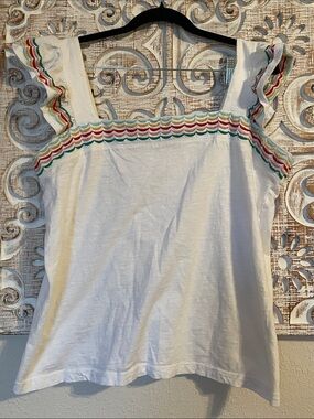 St. John's Bay White Tank with Multicolor Scalloped Trim